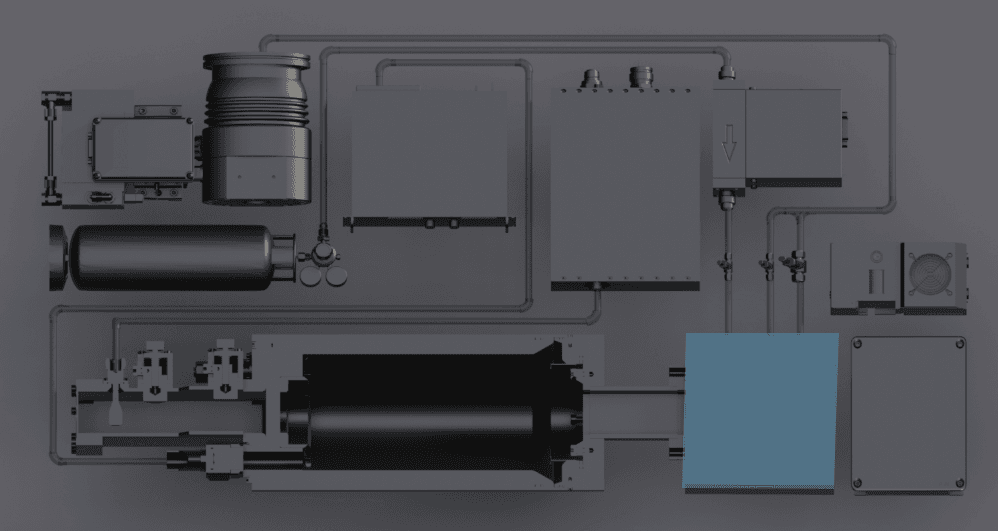 The modular target assembly highlighted in the accelerator layout